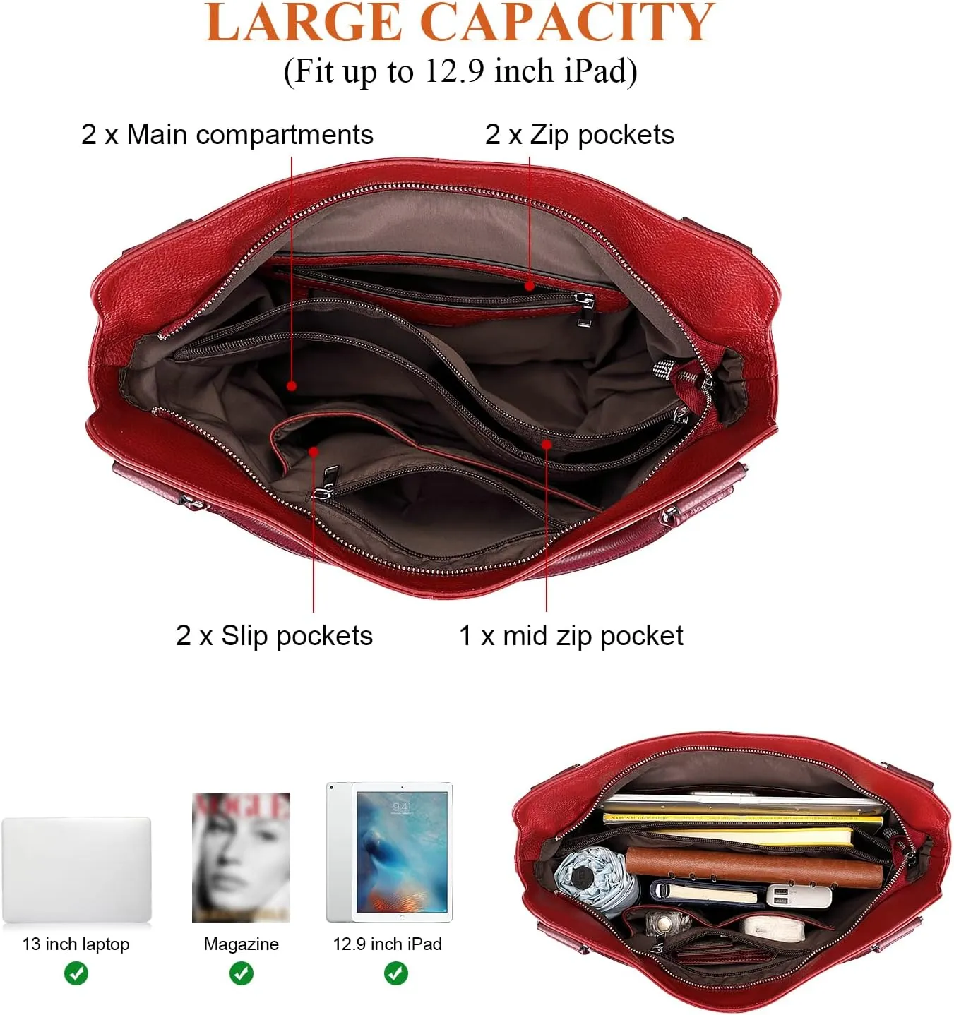 Over Earth Genuine Leather Handbags for Women Hobo Shoulder Bags Ladies Tote Bag