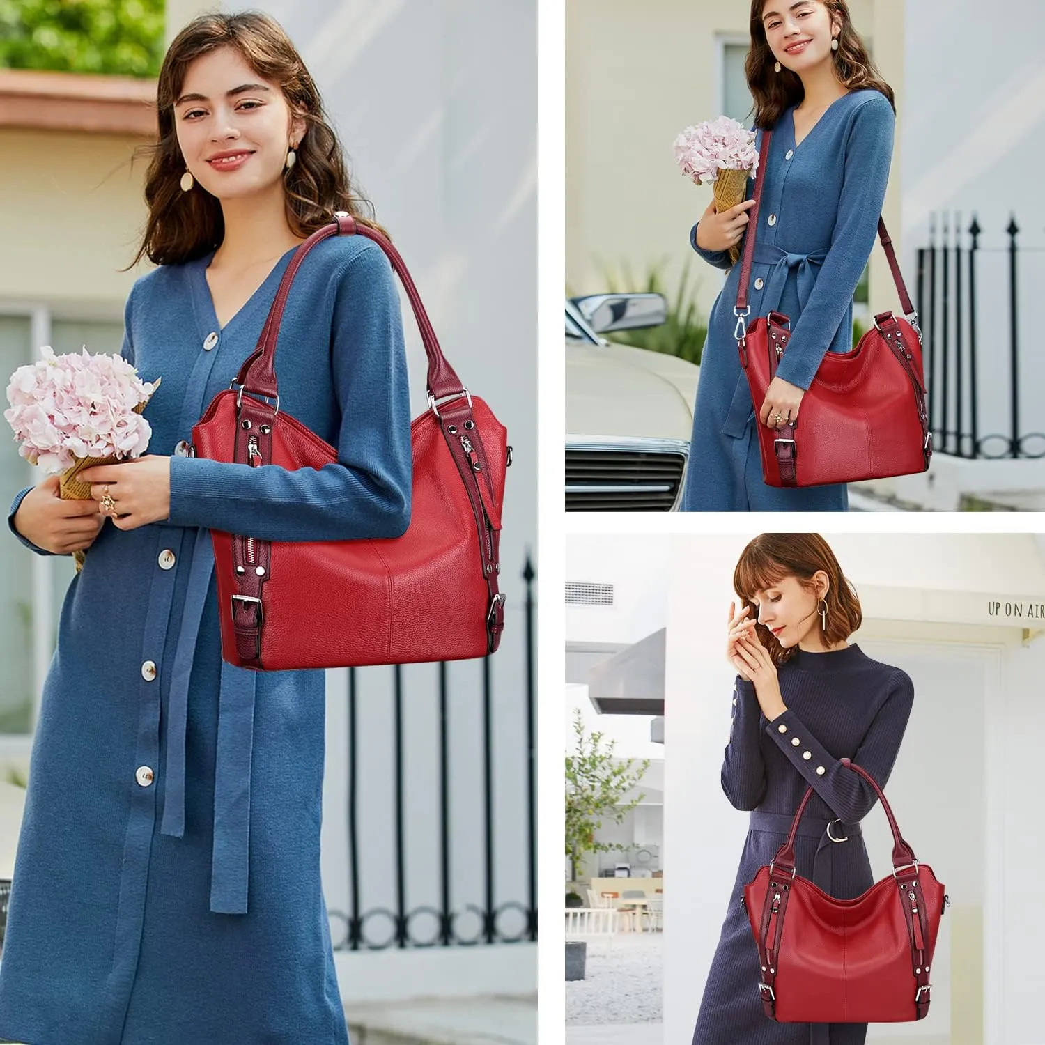Over Earth Genuine Leather Handbags for Women Hobo Shoulder Bags Ladies Tote Bag