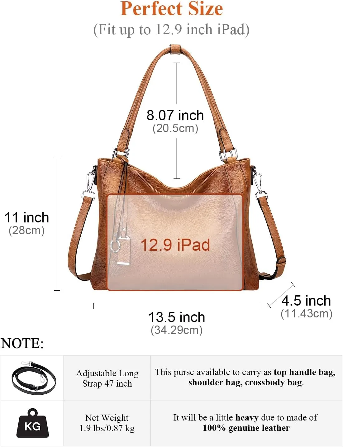 Over Earth Genuine Leather Purses for Women Casual Hobo Shoulder Handbags Large Crossbody Bags