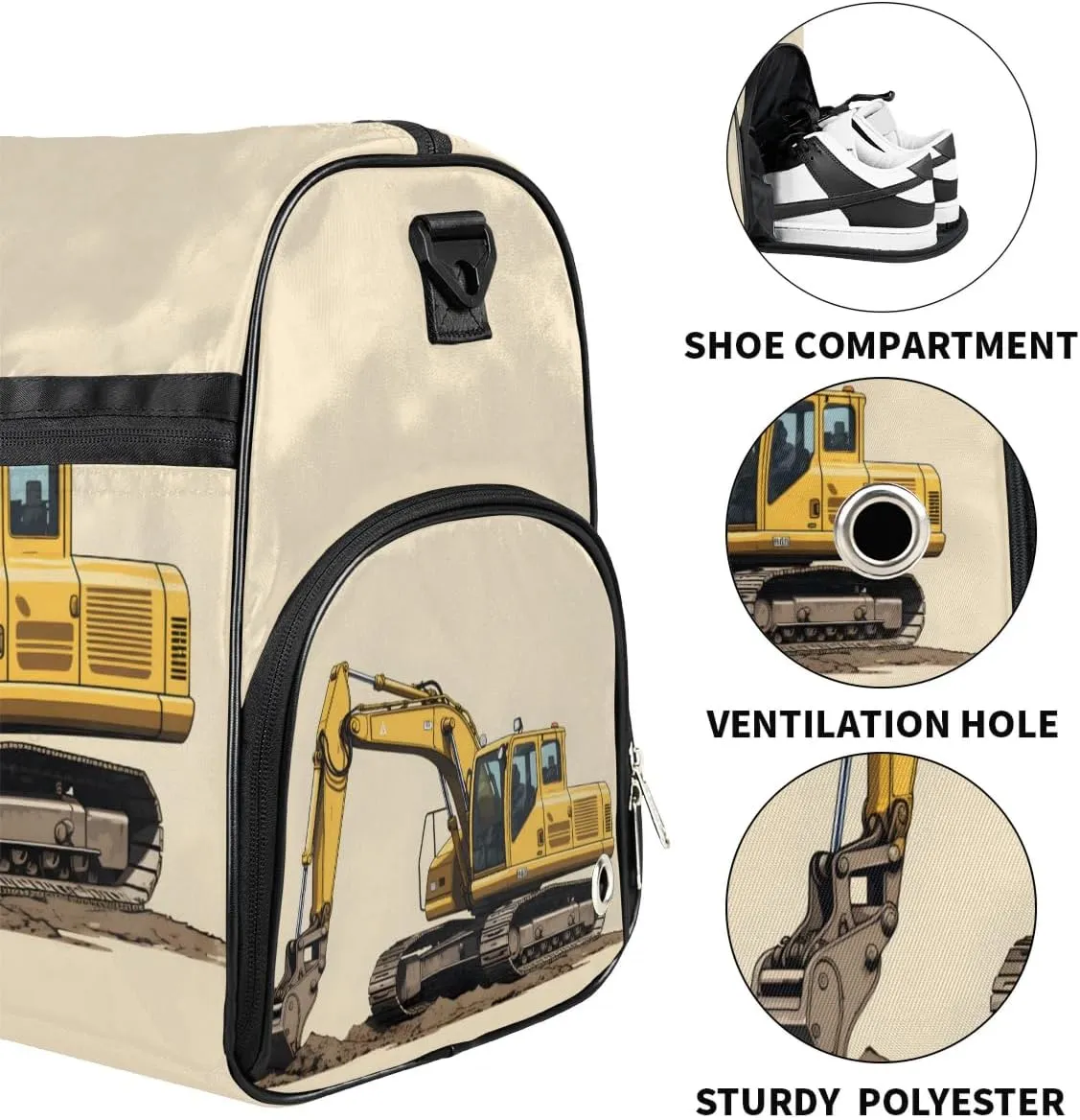 Overnight Bag for Adults Custom Large Duffel Bags Travel Bag Men Women Gym Bag for Training Soccer Swim Yoga Travel Excavator Travel Duffel Bag
