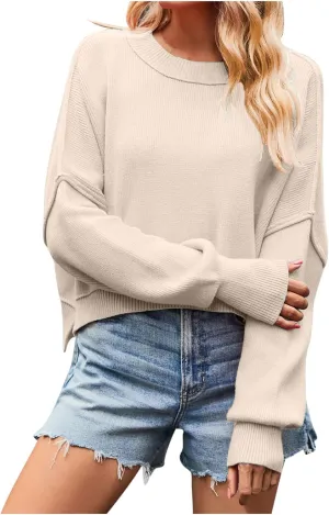 Oversized Crop Sweaters for Women Trendy 2024 Fall Long Sleeve Crew Neck Knitted Slouchy Pullover Sweater Tops