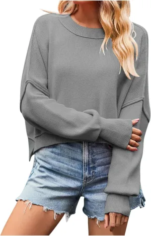 Oversized Crop Sweaters for Women Trendy 2024 Fall Long Sleeve Crew Neck Knitted Slouchy Pullover Sweater Tops