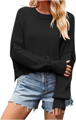 Oversized Crop Sweaters for Women Trendy 2024 Fall Long Sleeve Crew Neck Knitted Slouchy Pullover Sweater Tops