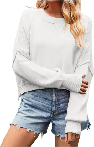 Oversized Crop Sweaters for Women Trendy 2024 Fall Long Sleeve Crew Neck Knitted Slouchy Pullover Sweater Tops