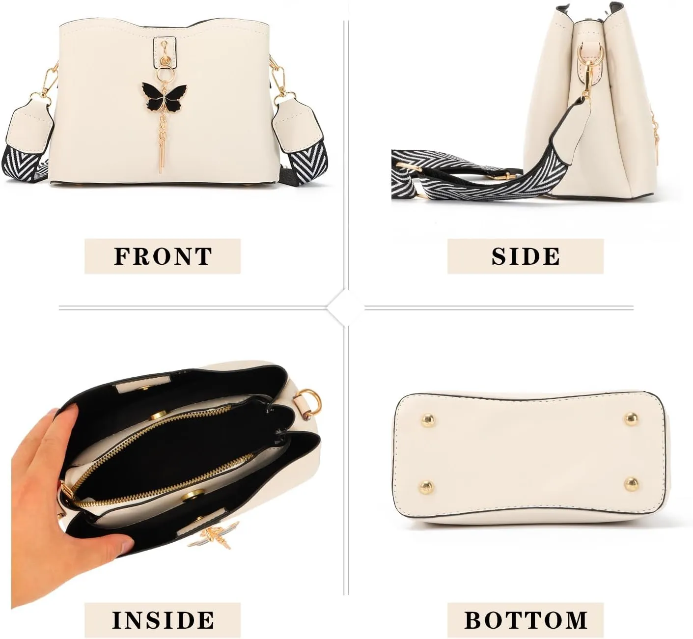 Oweisong Leather Butterfly Purse for Women Small Trendy Crossbody Shoulder Bag Ladies Fashion Cute White Handbags
