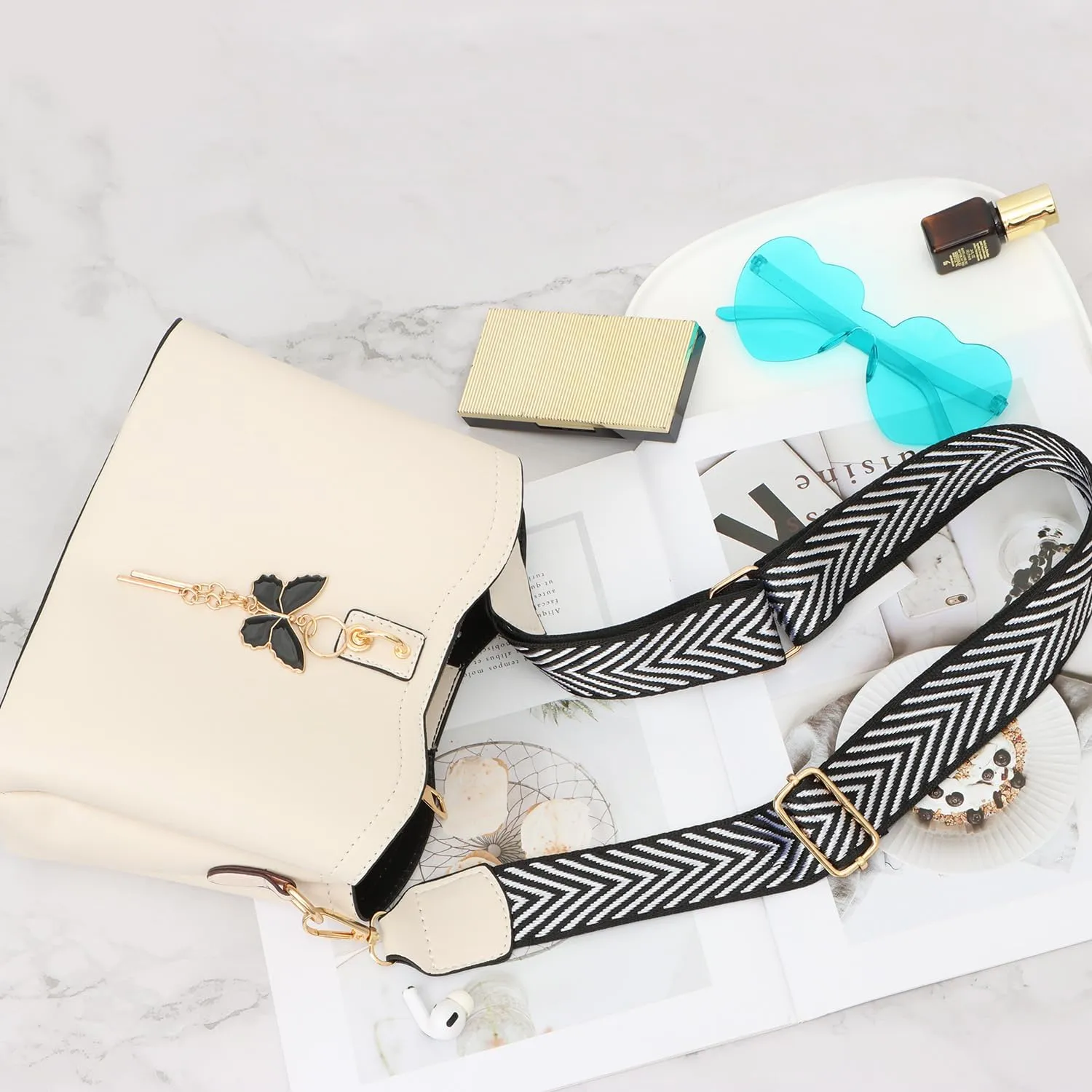 Oweisong Leather Butterfly Purse for Women Small Trendy Crossbody Shoulder Bag Ladies Fashion Cute White Handbags