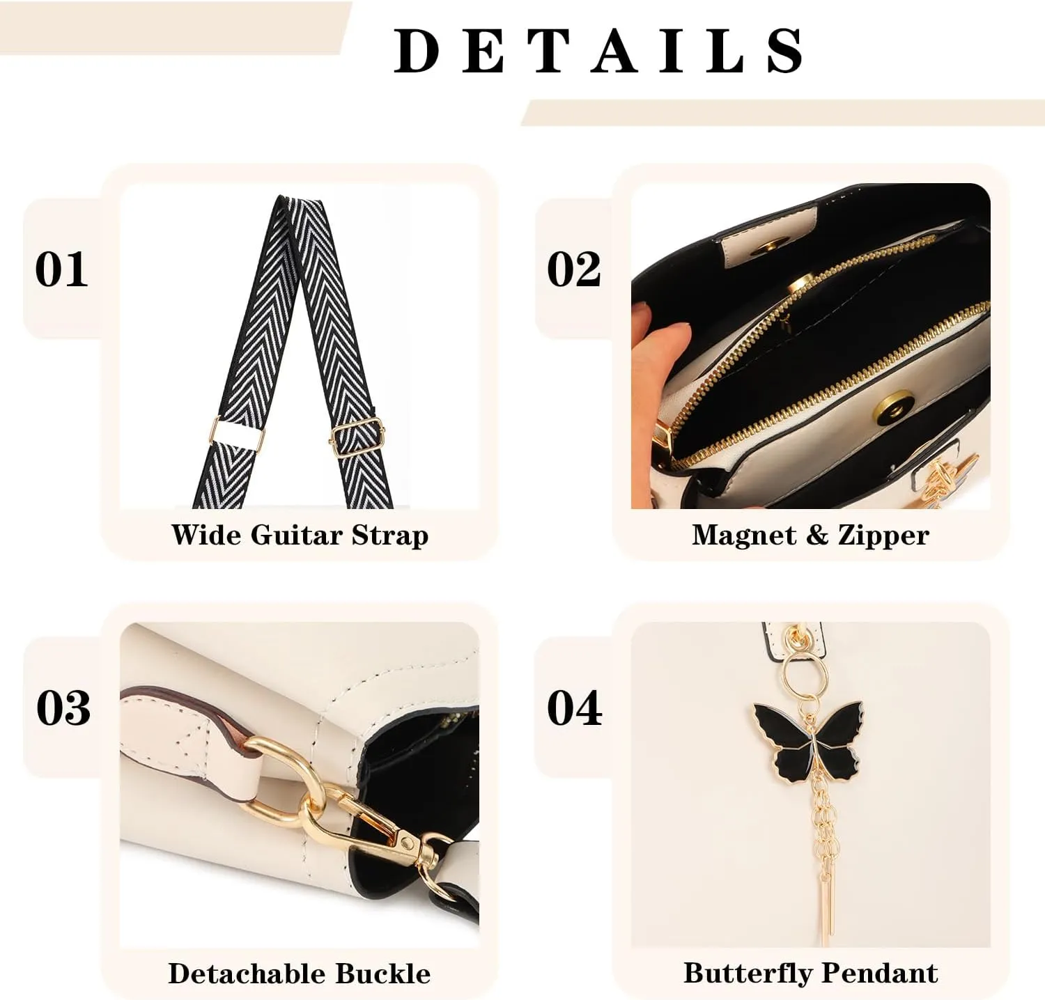 Oweisong Leather Butterfly Purse for Women Small Trendy Crossbody Shoulder Bag Ladies Fashion Cute White Handbags