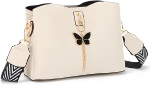 Oweisong Leather Butterfly Purse for Women Small Trendy Crossbody Shoulder Bag Ladies Fashion Cute White Handbags
