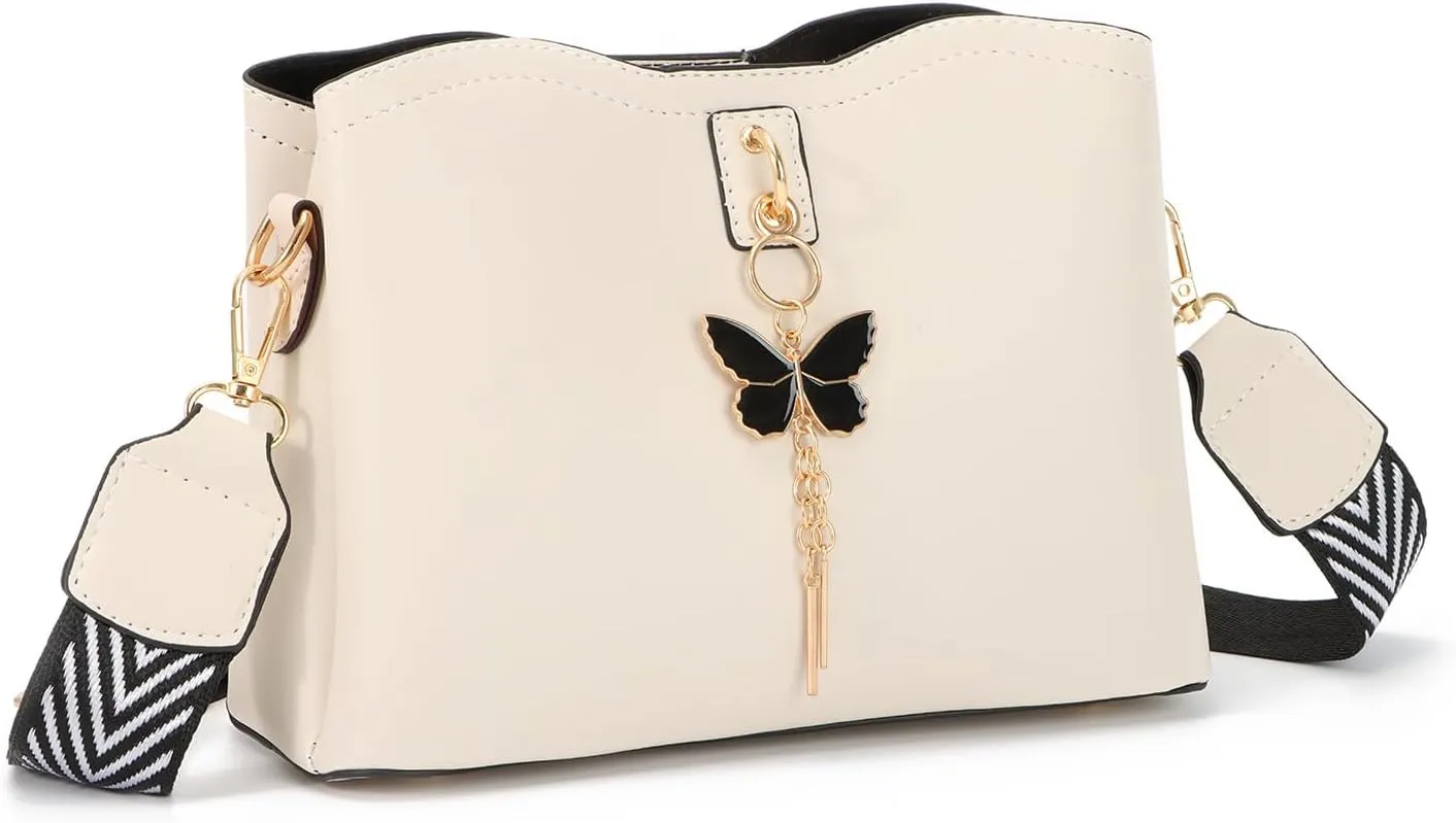 Oweisong Leather Butterfly Purse for Women Small Trendy Crossbody Shoulder Bag Ladies Fashion Cute White Handbags
