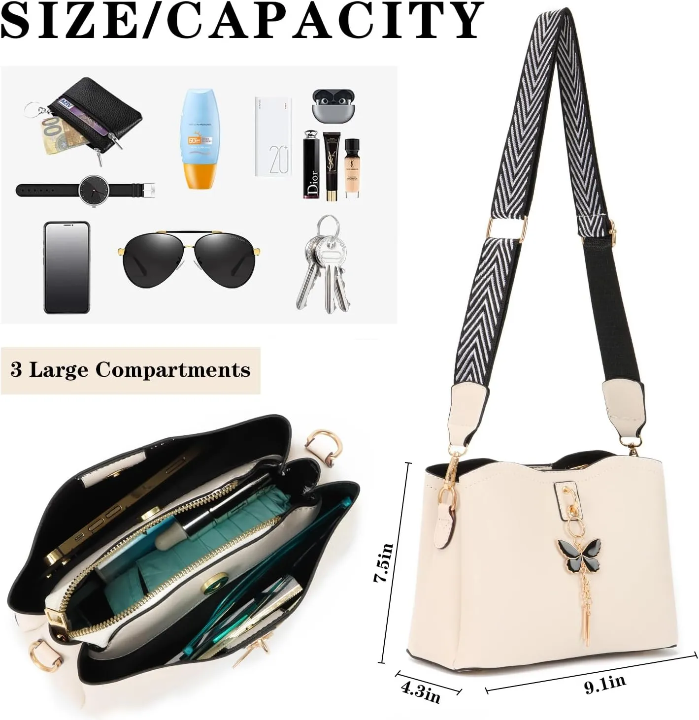 Oweisong Leather Butterfly Purse for Women Small Trendy Crossbody Shoulder Bag Ladies Fashion Cute White Handbags