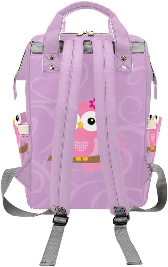 Owl Purple Circle Personalized Diaper Backpack Custom Name Multi Function Diaper Bag Travel Daypack Nursing Nappy Baby Bag