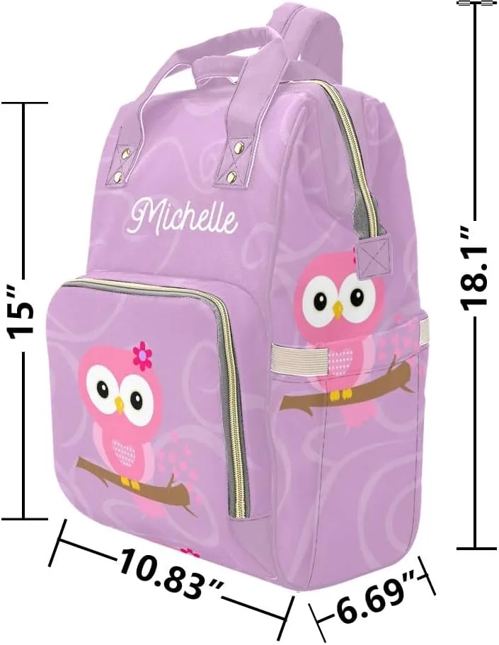 Owl Purple Circle Personalized Diaper Backpack Custom Name Multi Function Diaper Bag Travel Daypack Nursing Nappy Baby Bag
