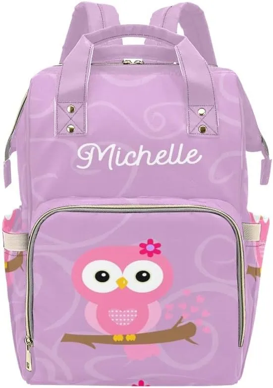 Owl Purple Circle Personalized Diaper Backpack Custom Name Multi Function Diaper Bag Travel Daypack Nursing Nappy Baby Bag