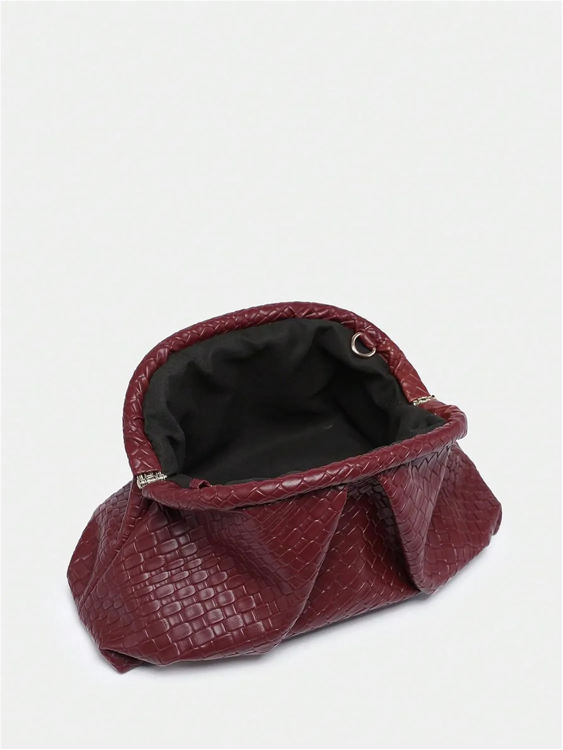 OYOANGLE Women's Minimalist Woven Leather Clutch Purses Textured Kiss Lock Pleated Vintage Evening Handbags