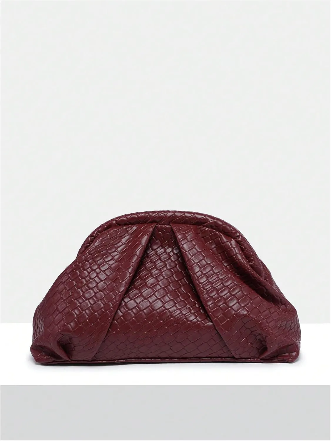 OYOANGLE Women's Minimalist Woven Leather Clutch Purses Textured Kiss Lock Pleated Vintage Evening Handbags