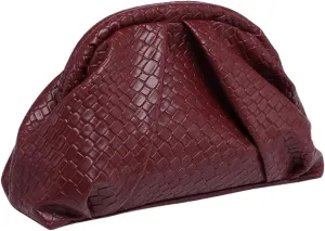 OYOANGLE Women's Minimalist Woven Leather Clutch Purses Textured Kiss Lock Pleated Vintage Evening Handbags