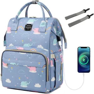 Pañaleras Para Bebe Niño Dark Blue Diaper Bags Backpack Baby Bag Waterproof Diaper Bags with USB Charging Port Stroller Straps 18.5 Inch Dark Blue