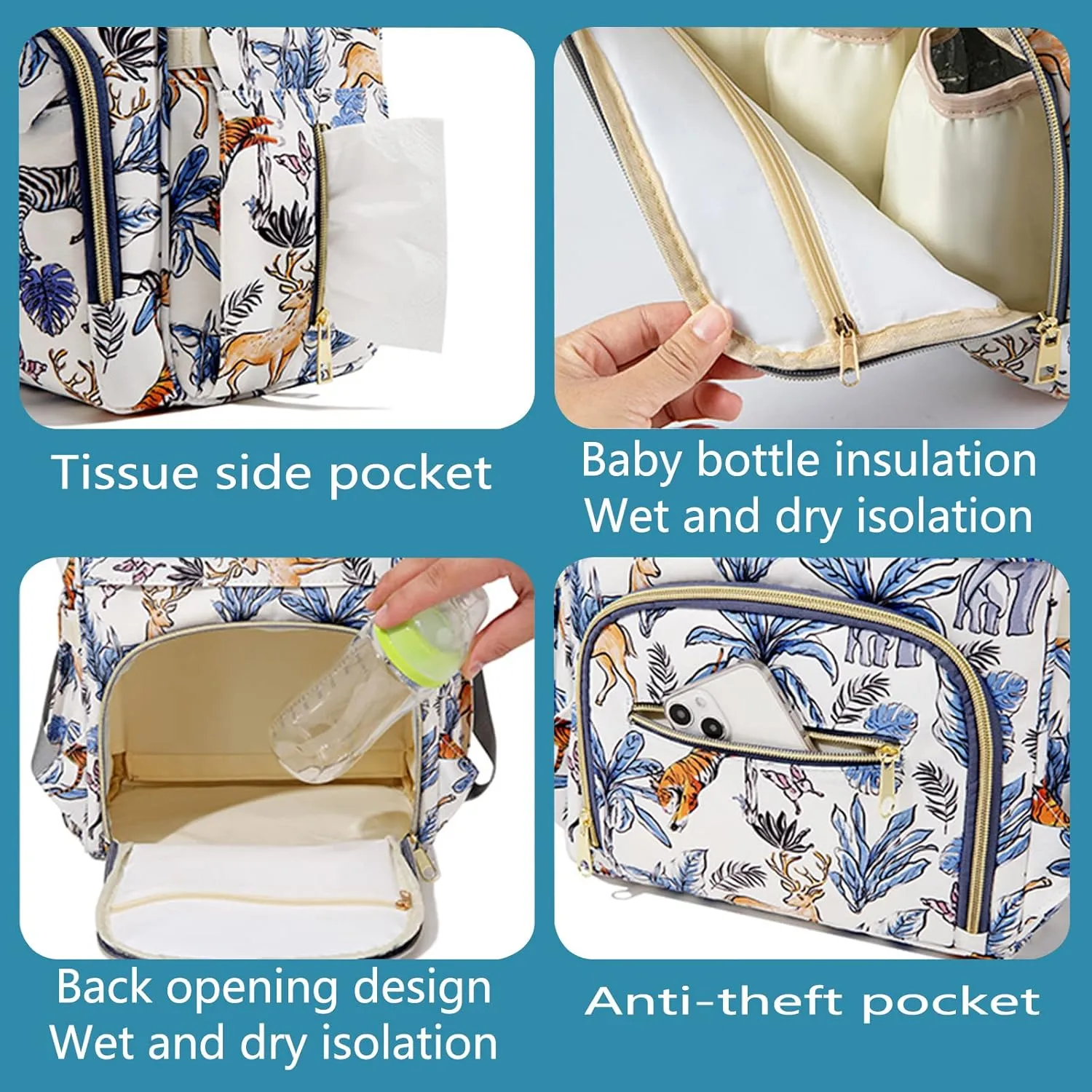 Pañaleras Para Bebe Niño Dark Blue Diaper Bags Backpack Baby Bag Waterproof Diaper Bags with USB Charging Port Stroller Straps 18.5 Inch Dark Blue