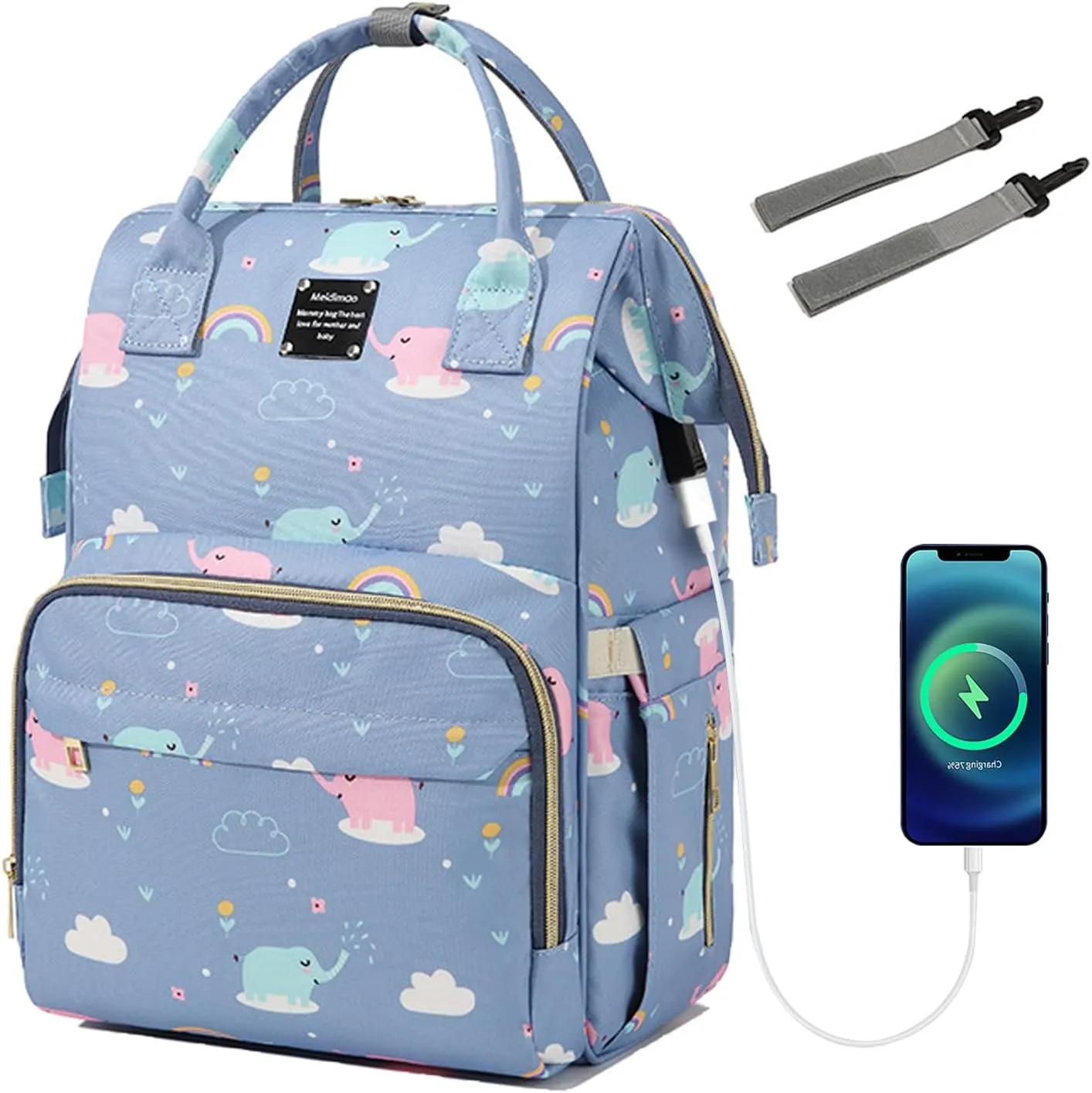 Pañaleras Para Bebe Niño Dark Blue Diaper Bags Backpack Baby Bag Waterproof Diaper Bags with USB Charging Port Stroller Straps 18.5 Inch Dark Blue