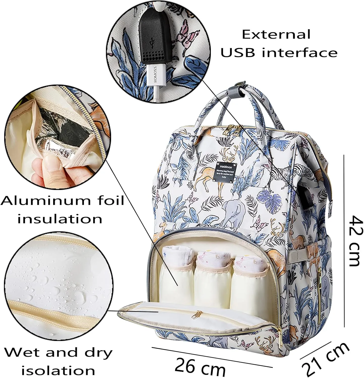 Pañaleras Para Bebe Niño Dark Blue Diaper Bags Backpack Baby Bag Waterproof Diaper Bags with USB Charging Port Stroller Straps 18.5 Inch Dark Blue