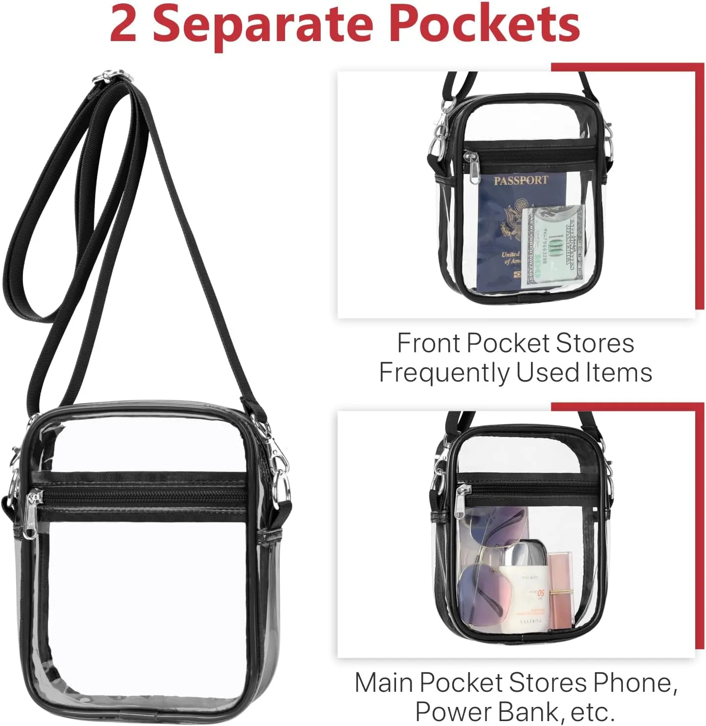 PACKISM Clear Bag for Stadium Events - Clear Purses for Women Stadium Crossbody Messenger Bag for Concerts Sporting Events