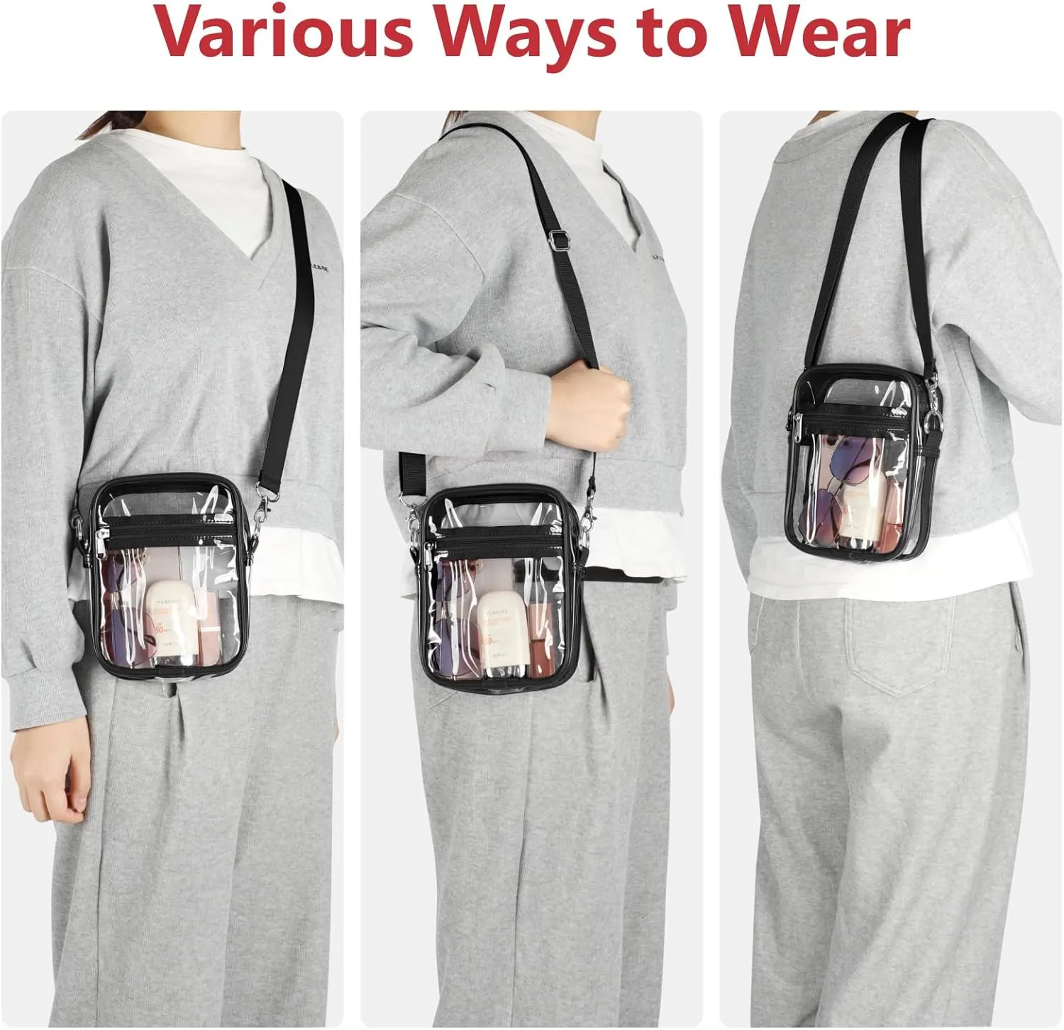 PACKISM Clear Bag for Stadium Events - Clear Purses for Women Stadium Crossbody Messenger Bag for Concerts Sporting Events