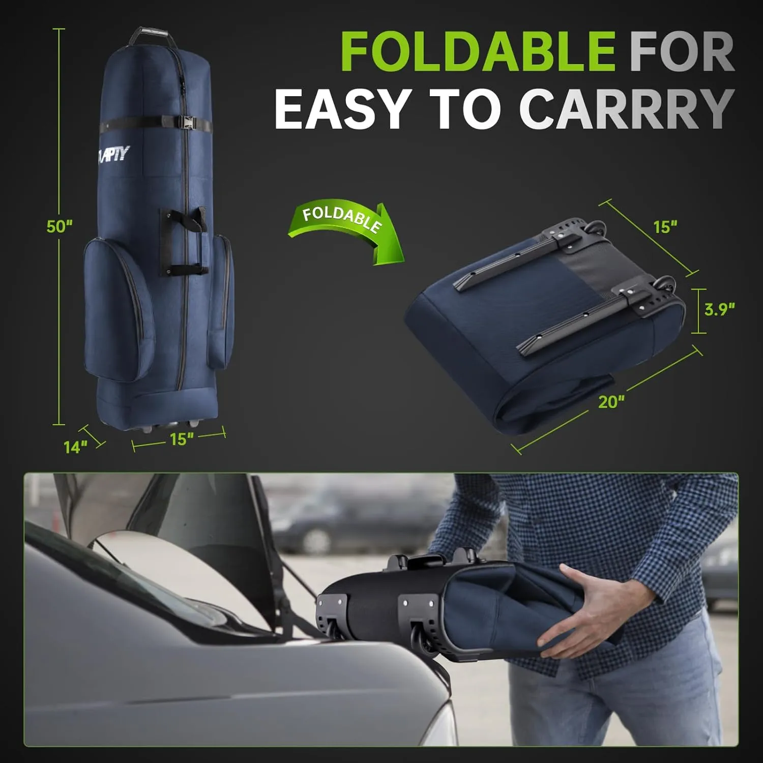 Padded Golf Club Travel Bag with Wheels, Golf Luggage Case Cover for Airlines - 1200D Wear-Resistant Oxford, Waterproof Coating Layer, Universal Size