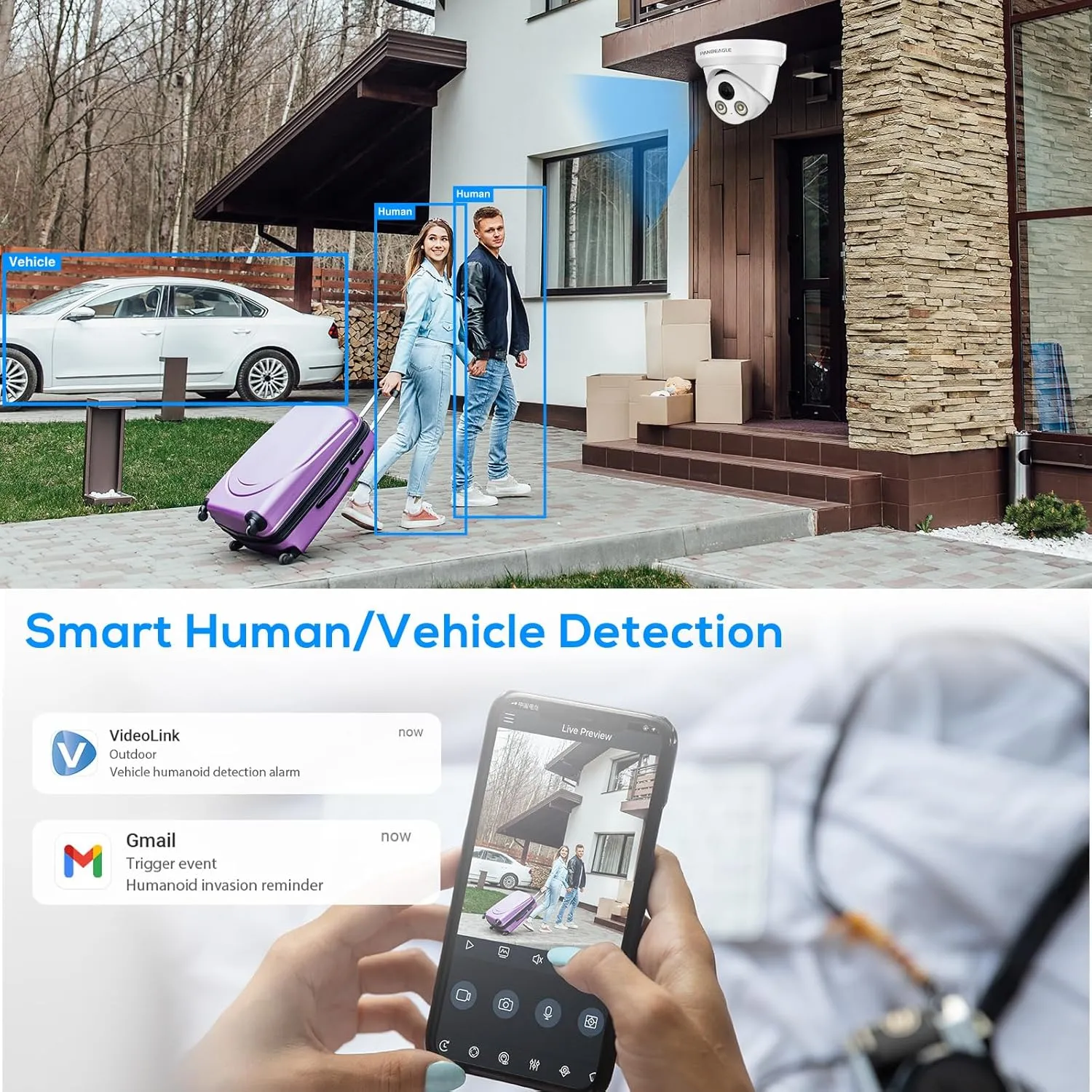 PANOEAGLE 4K PoE Security Camera, Compatible for Hikvision Outdoor 8MP Turret IP Camera with Human/Vehicle Detection,Built-in Mic,2.8mm Lens Wide Angle,98ft EXIR Night Vision, IP67 Waterproof(PG2385I)