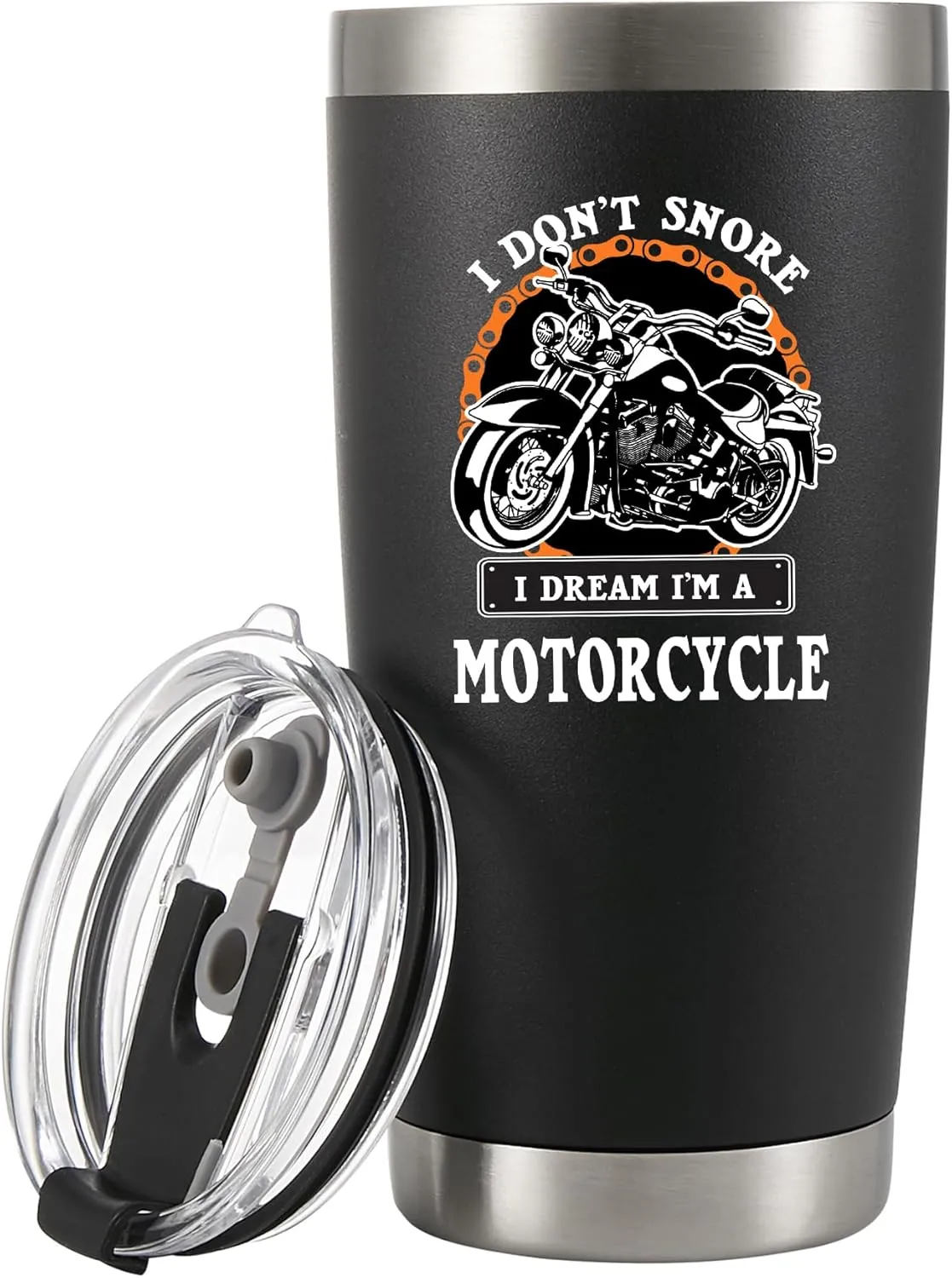 Panvola I Don't Snore I Dream I'm A Motorcycle Stainless Steel Tumbler Snorers Motorcyclist Gift Biker Rider For Dad Husband Boyfriend Uncle Travel Mug (20 oz, Black)
