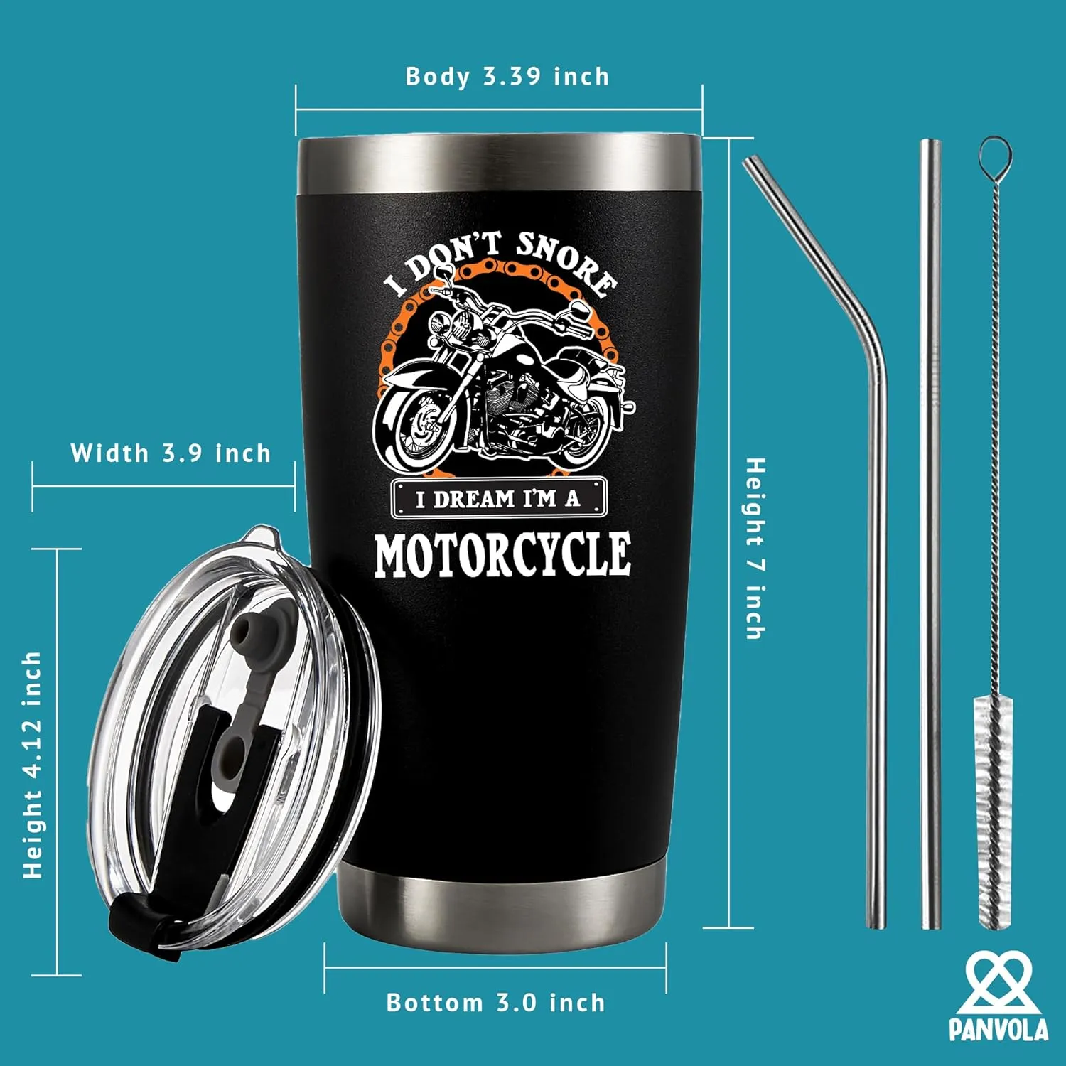 Panvola I Don't Snore I Dream I'm A Motorcycle Stainless Steel Tumbler Snorers Motorcyclist Gift Biker Rider For Dad Husband Boyfriend Uncle Travel Mug (20 oz, Black)