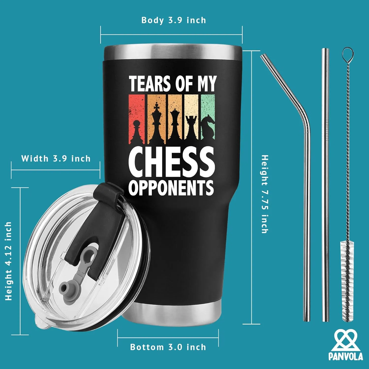 Panvola Tears Of My Chess Opponents Chess Gifts Player Coach for Dad Boyfriend Husband Brother Vacuum Insulated Tumbler Stainless Steel Travel Mug with Lid and Straw (Black, 30 oz)