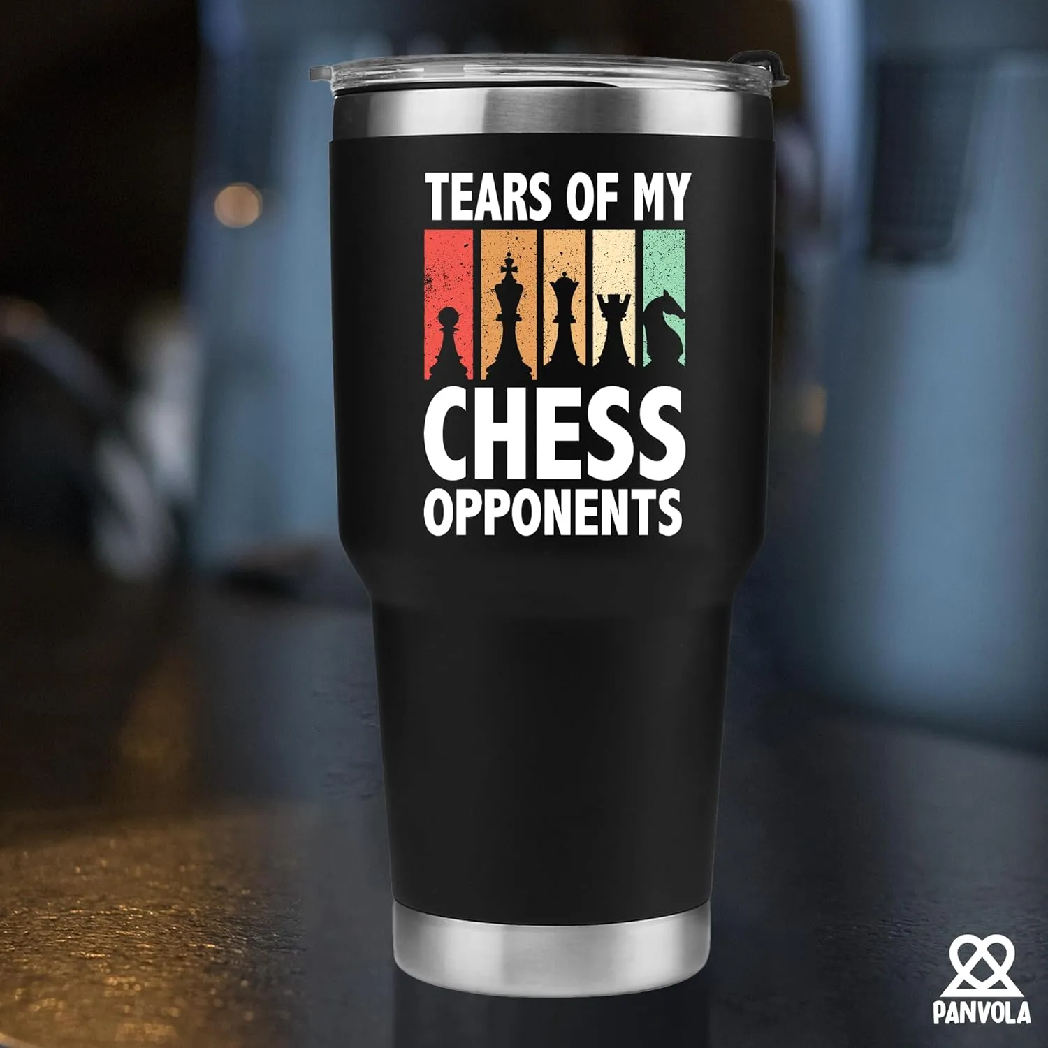 Panvola Tears Of My Chess Opponents Chess Gifts Player Coach for Dad Boyfriend Husband Brother Vacuum Insulated Tumbler Stainless Steel Travel Mug with Lid and Straw (Black, 30 oz)