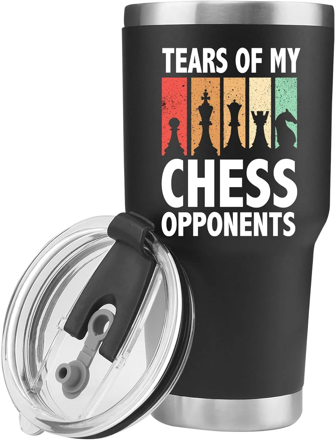 Panvola Tears Of My Chess Opponents Chess Gifts Player Coach for Dad Boyfriend Husband Brother Vacuum Insulated Tumbler Stainless Steel Travel Mug with Lid and Straw (Black, 30 oz)