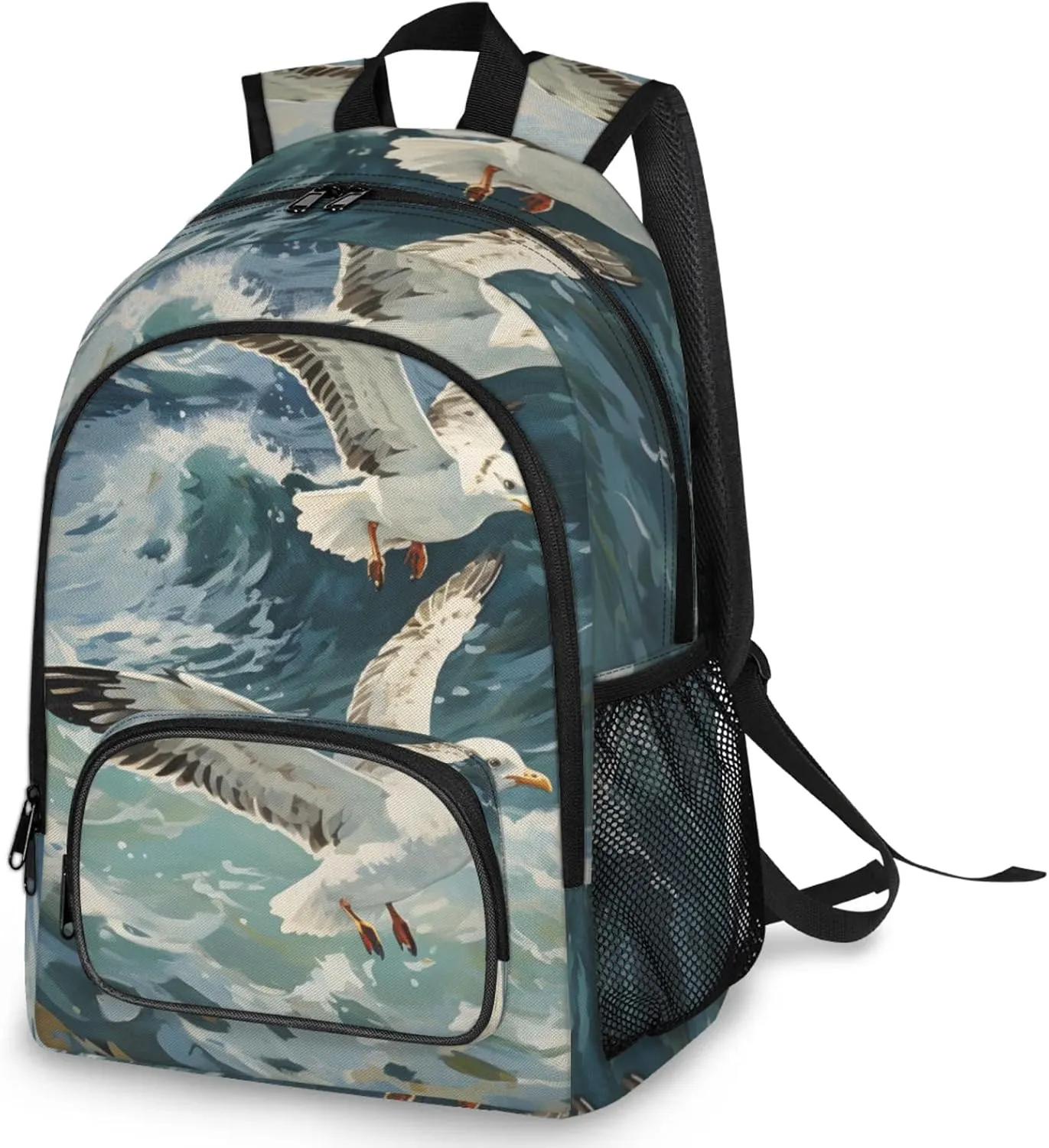 Pardick Travel Backpack for Women Men,Backpack With Chest Buckle for Stadium Event,Large Capacity Sport Bag,Cartoon Sea Gulls
