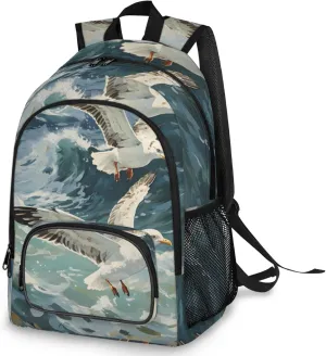 Pardick Travel Backpack for Women Men,Backpack With Chest Buckle for Stadium Event,Large Capacity Sport Bag,Cartoon Sea Gulls