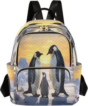 Penguins Family Backpack Purse for Women Fashion Small Mini Daypack Purse for Lady Anti-theft Shoulder Bag for Lady Women