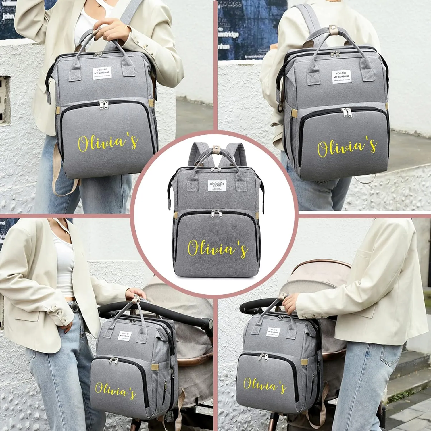 Personalized 3 in 1 Diaper Bag Backpack with Changing Station Multifunction Large Baby Diaper Bags for Boys & Girls Portable, Custom Lightweight Changing Bag Newborn Baby Essential Gifts (Light Blue)