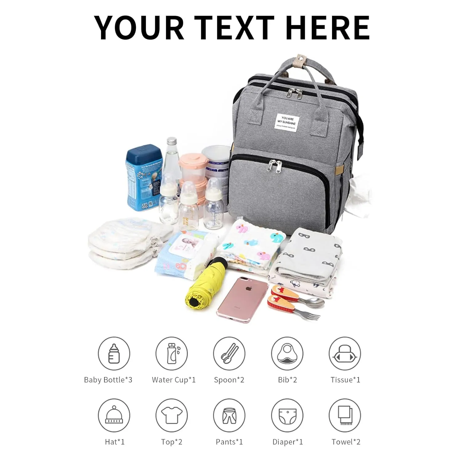 Personalized 3 in 1 Diaper Bag Backpack with Changing Station Multifunction Large Baby Diaper Bags for Boys & Girls Portable, Custom Lightweight Changing Bag Newborn Baby Essential Gifts (Light Blue)