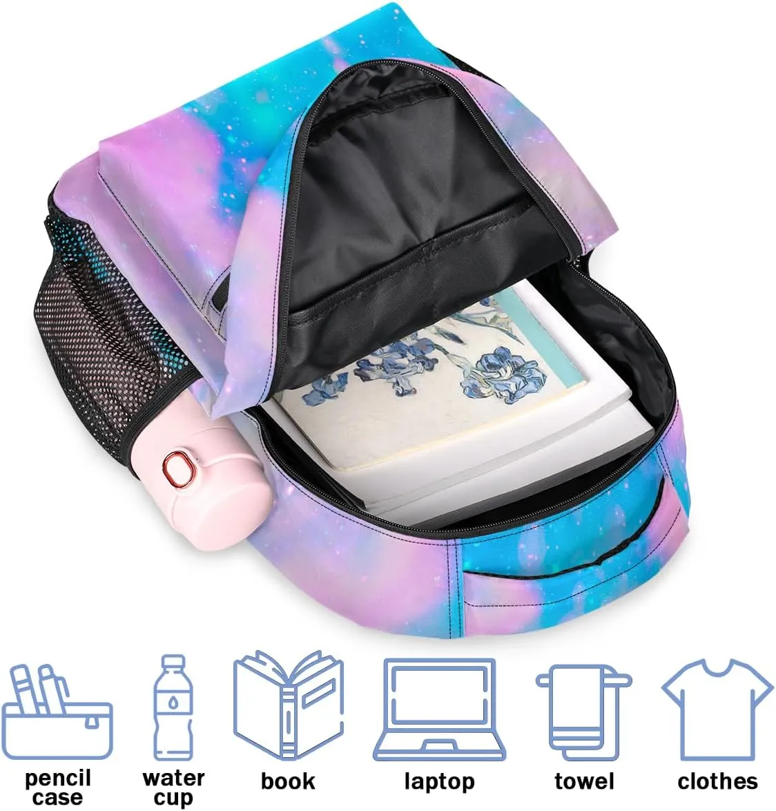 Personalized Backpack with Initial & Name Customized Shoulder Bag for Women Waterproof Travel Casual Daypack Gifts 16in, Blue Pink Glitter