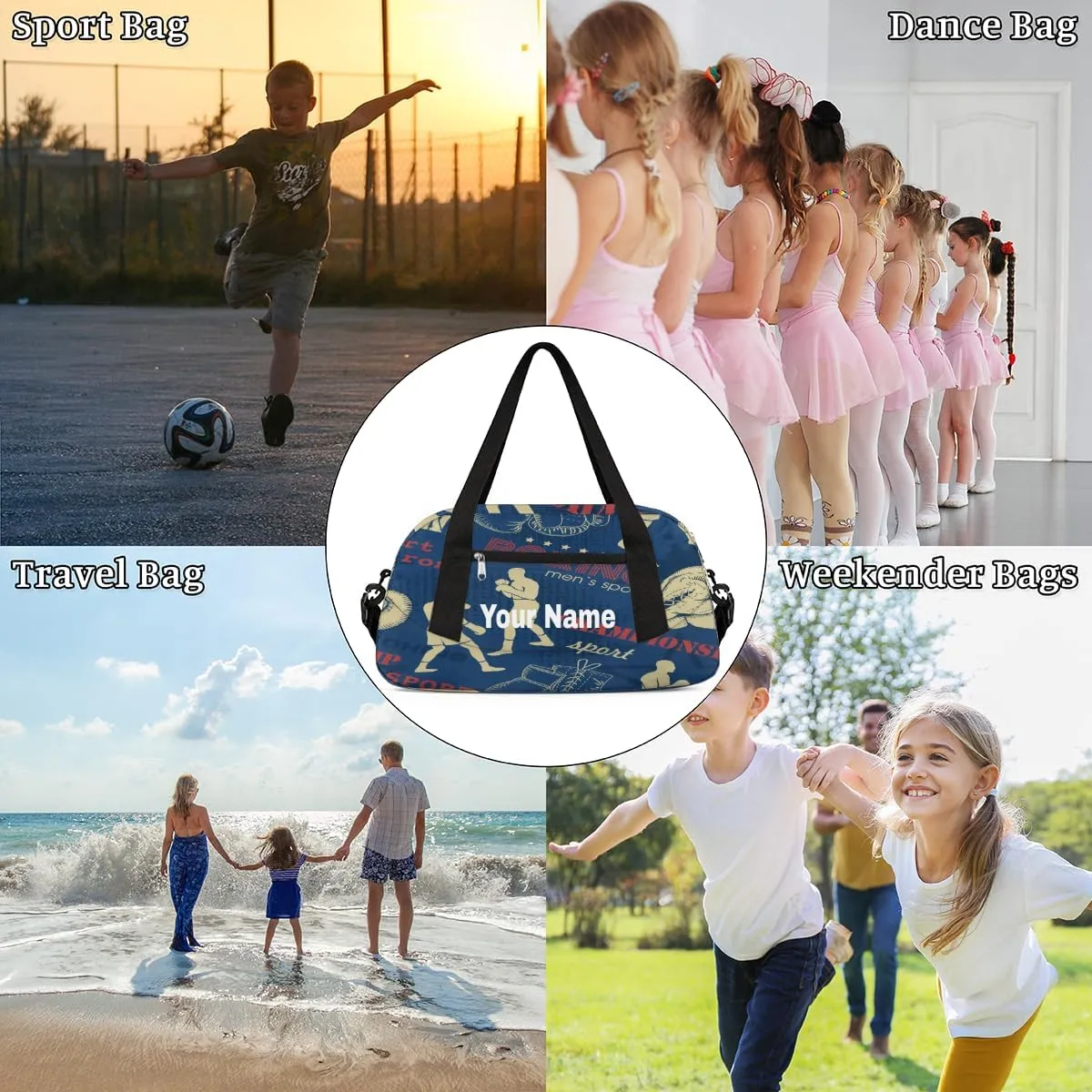Personalized Boxing Sport Sport Duffel Bag Custom Name Kids Gym Bags Carry On Travel Bag Weekender Overnight Bag for Boys Girls Teens