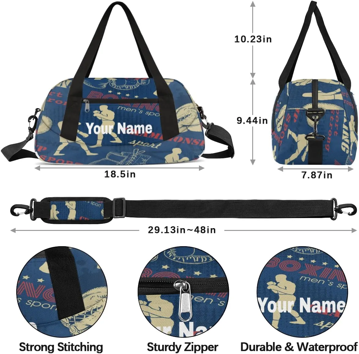 Personalized Boxing Sport Sport Duffel Bag Custom Name Kids Gym Bags Carry On Travel Bag Weekender Overnight Bag for Boys Girls Teens