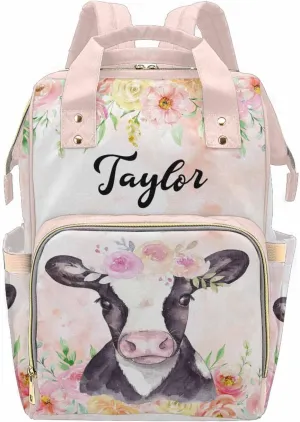 Personalized Cute Baby Diaper Bag with Animal for New Mom, Customized Name Mommy Nursing Backpack Multifunction Travel Daypack for Mother's Day