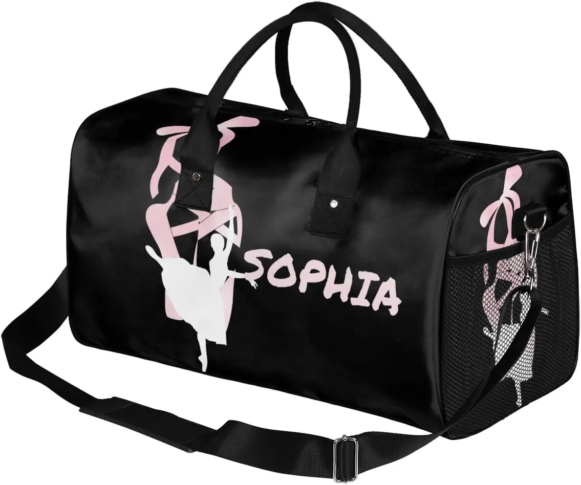 Personalized Dance Bag with Name, Custom Ballet Duffle Bag for Women, Gym Travel Bag Carry On Tote Weekender Overnight Bags Black Background