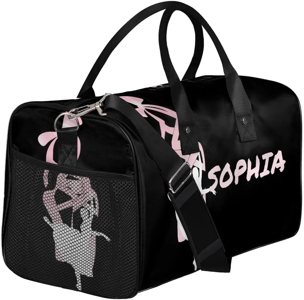 Personalized Dance Bag with Name, Custom Ballet Duffle Bag for Women, Gym Travel Bag Carry On Tote Weekender Overnight Bags Black Background