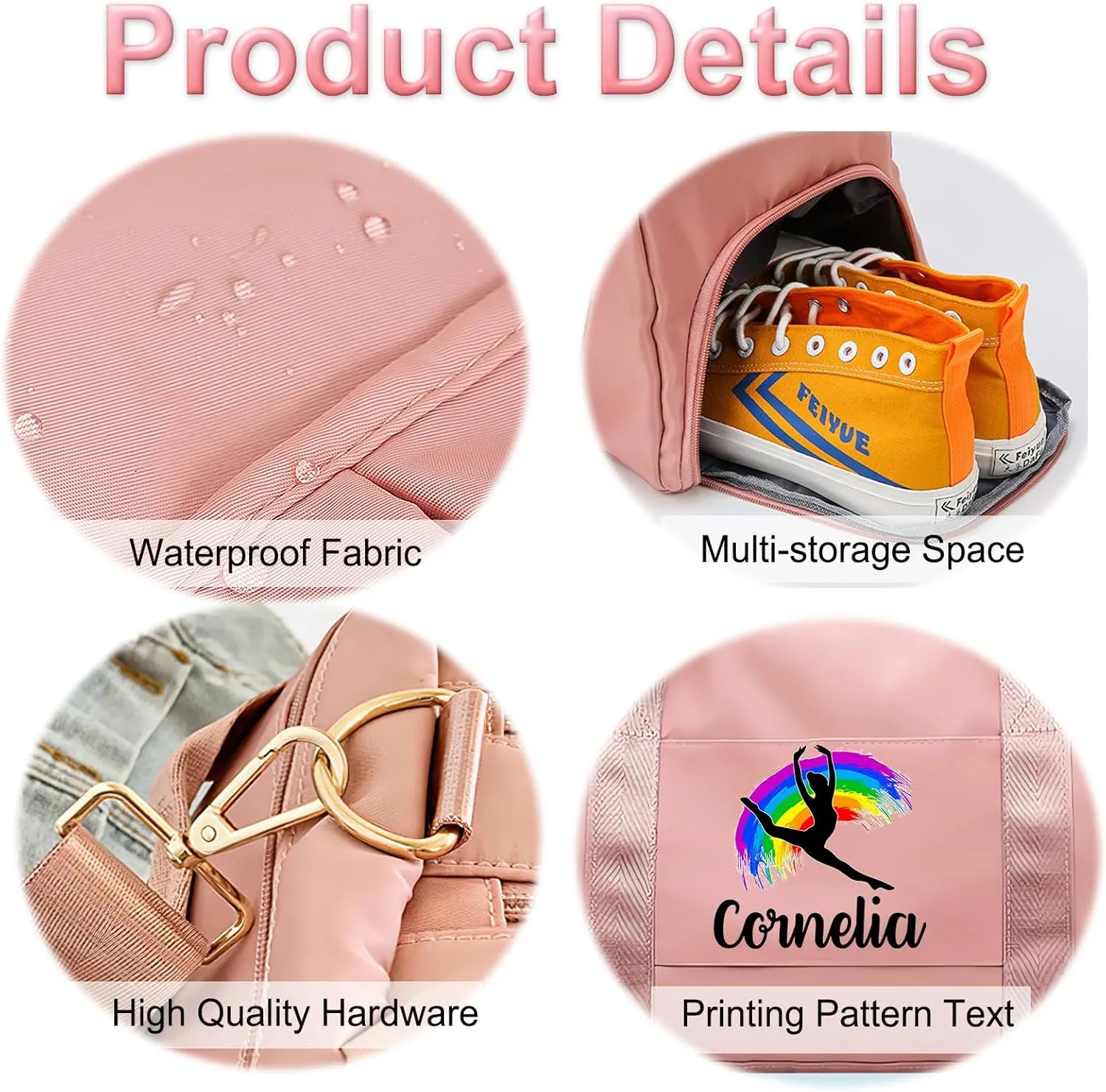 Personalized Dance Duffle Bag Printed Name Text Photo for Women Girls Custom Sport Gym Travel Bags Customized Dry Wet Separated Overnight Weekender Waterproof Bag Gift-Beige