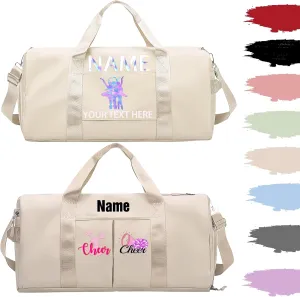 Personalized Dance Duffle Bag Printed Name Text Photo for Women Girls Custom Sport Gym Travel Bags Customized Dry Wet Separated Overnight Weekender Waterproof Bag Gift-Beige
