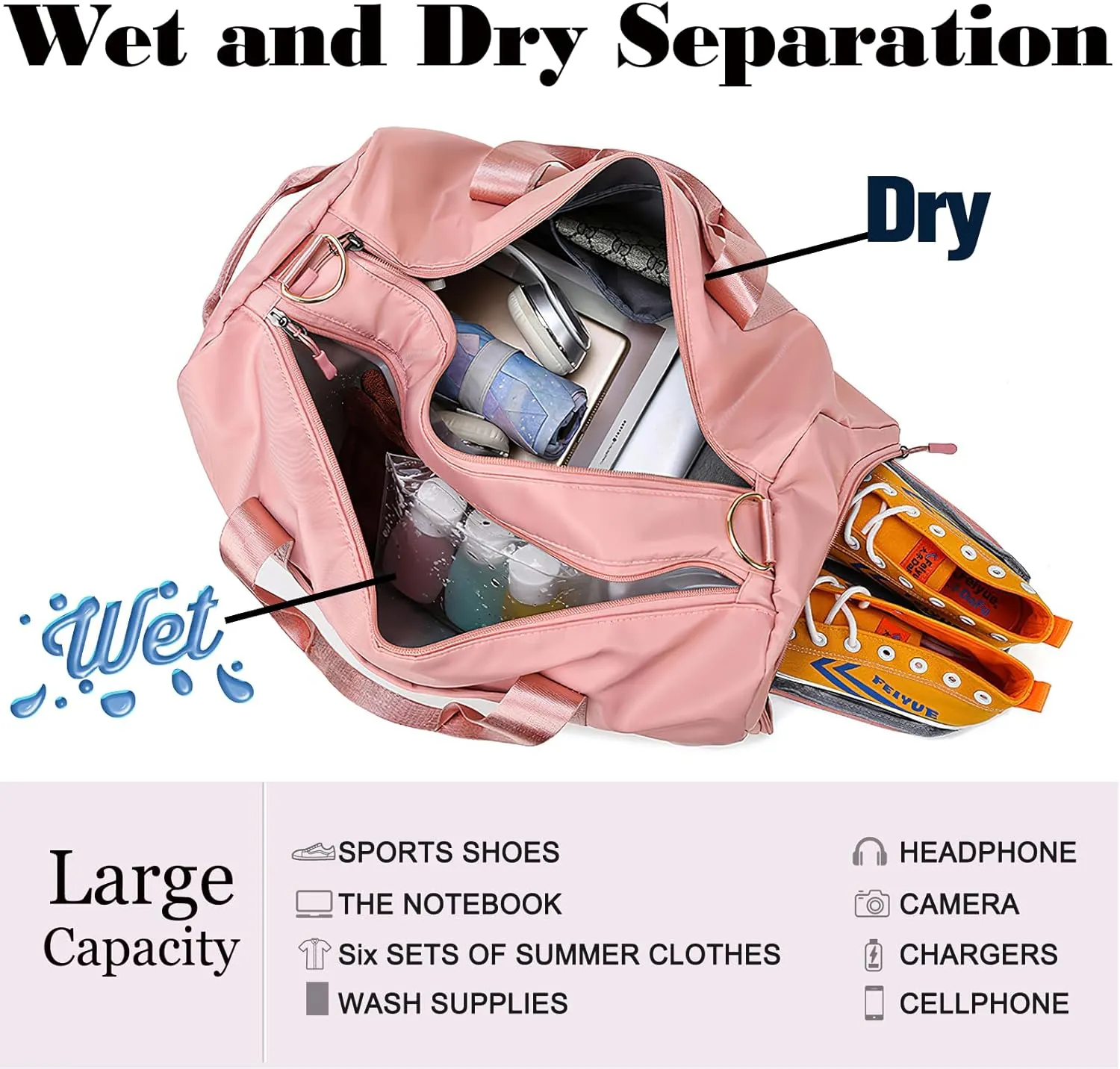 Personalized Dance Duffle Bag Printed Name Text Photo for Women Girls Custom Sport Gym Travel Bags Customized Dry Wet Separated Overnight Weekender Waterproof Bag Gift-Beige