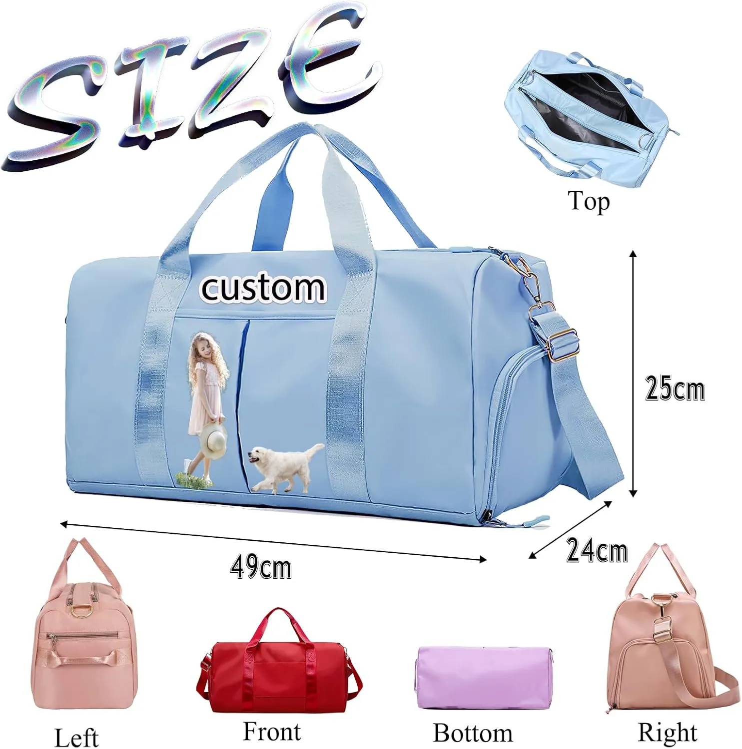 Personalized Dance Duffle Bag Printed Name Text Photo for Women Girls Custom Sport Gym Travel Bags Customized Dry Wet Separated Overnight Weekender Waterproof Bag Gift-Beige