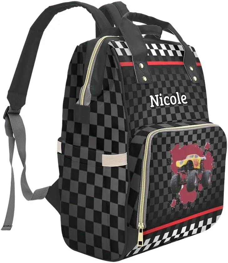 Personalized Diaper Backpack Race Truck Car Custom Name Multi Function Diaper Bag Travel Daypack Nursing Nappy Mommy Bag
