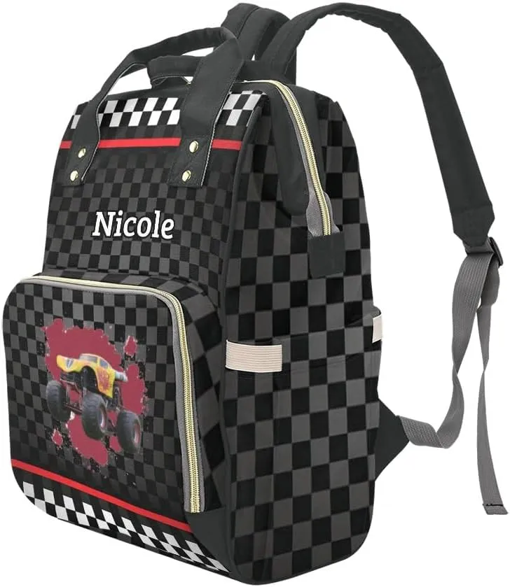 Personalized Diaper Backpack Race Truck Car Custom Name Multi Function Diaper Bag Travel Daypack Nursing Nappy Mommy Bag